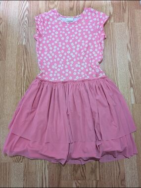 Hanna Andersson Pink Daisy Print Tulle Skirt Dress 14/16
